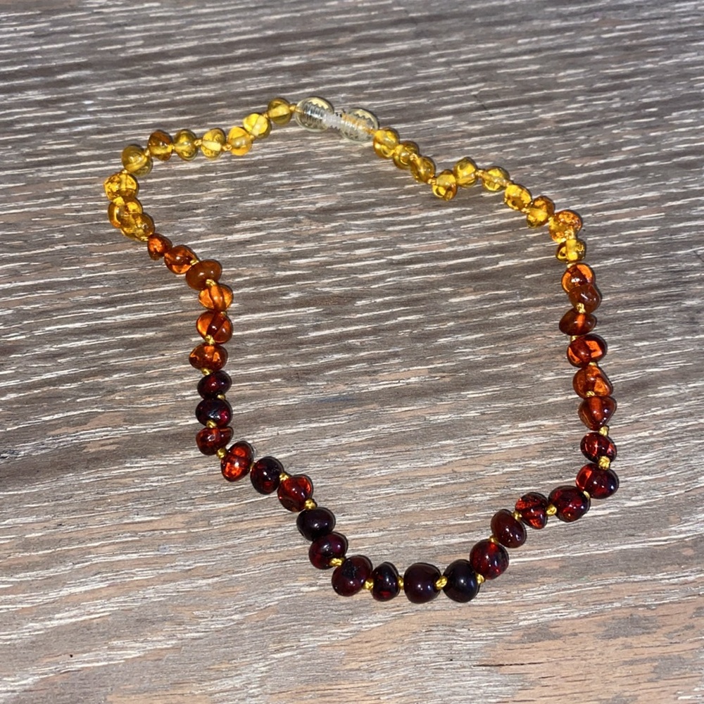 Amber Beaded Necklace Choker - Gold and Brown